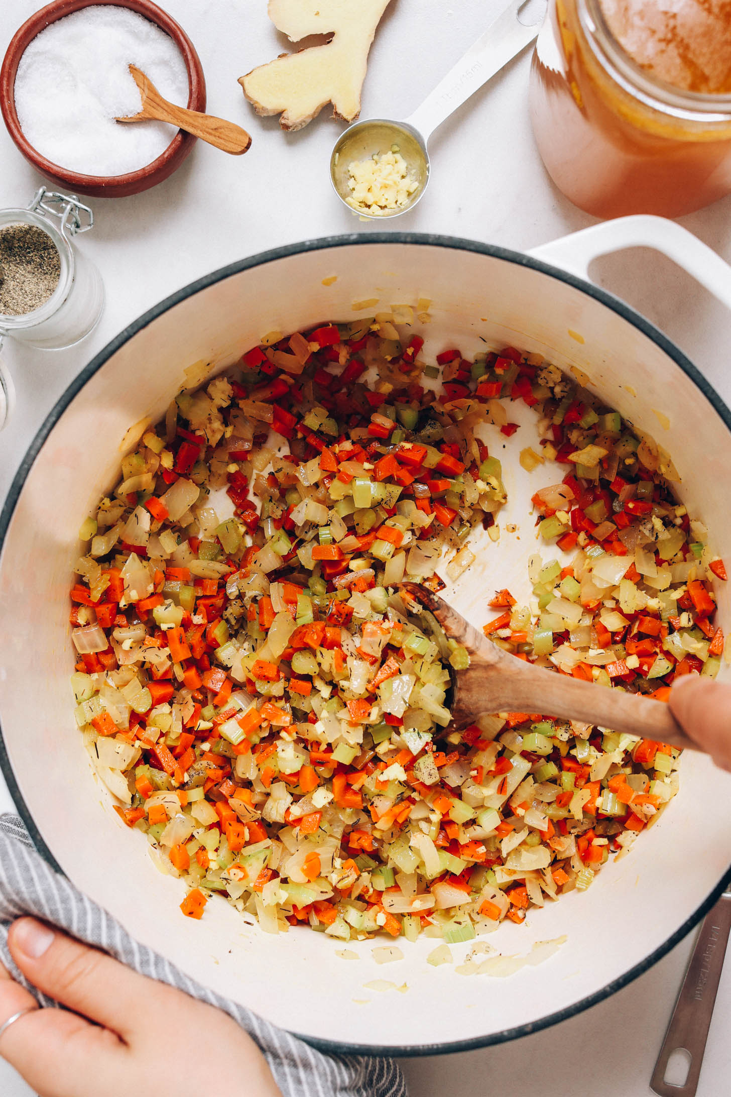 Sautéing vegetables and aromatics in a Dutch oven