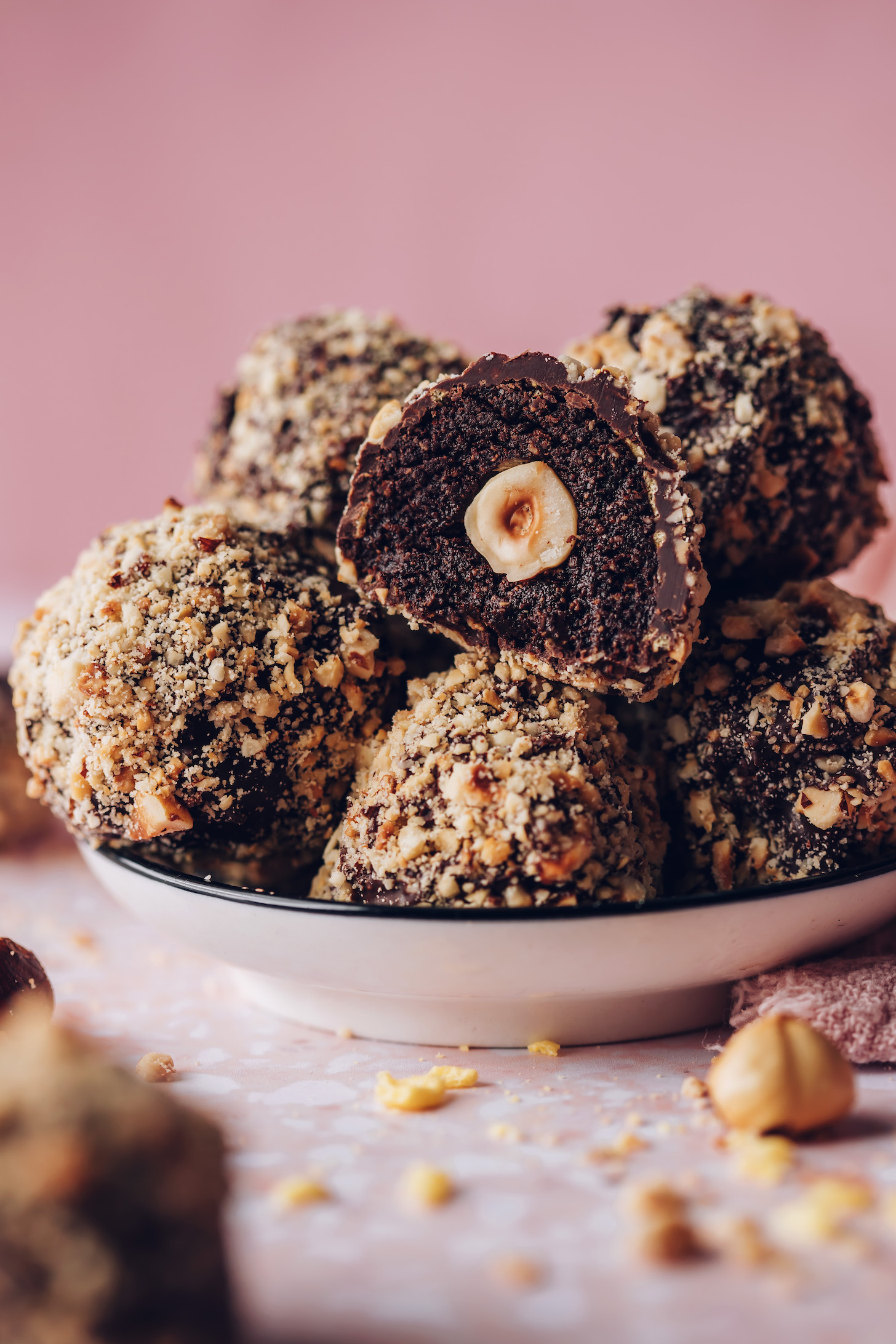 Plate of DIY Ferrero Rocher Chocolate Truffles