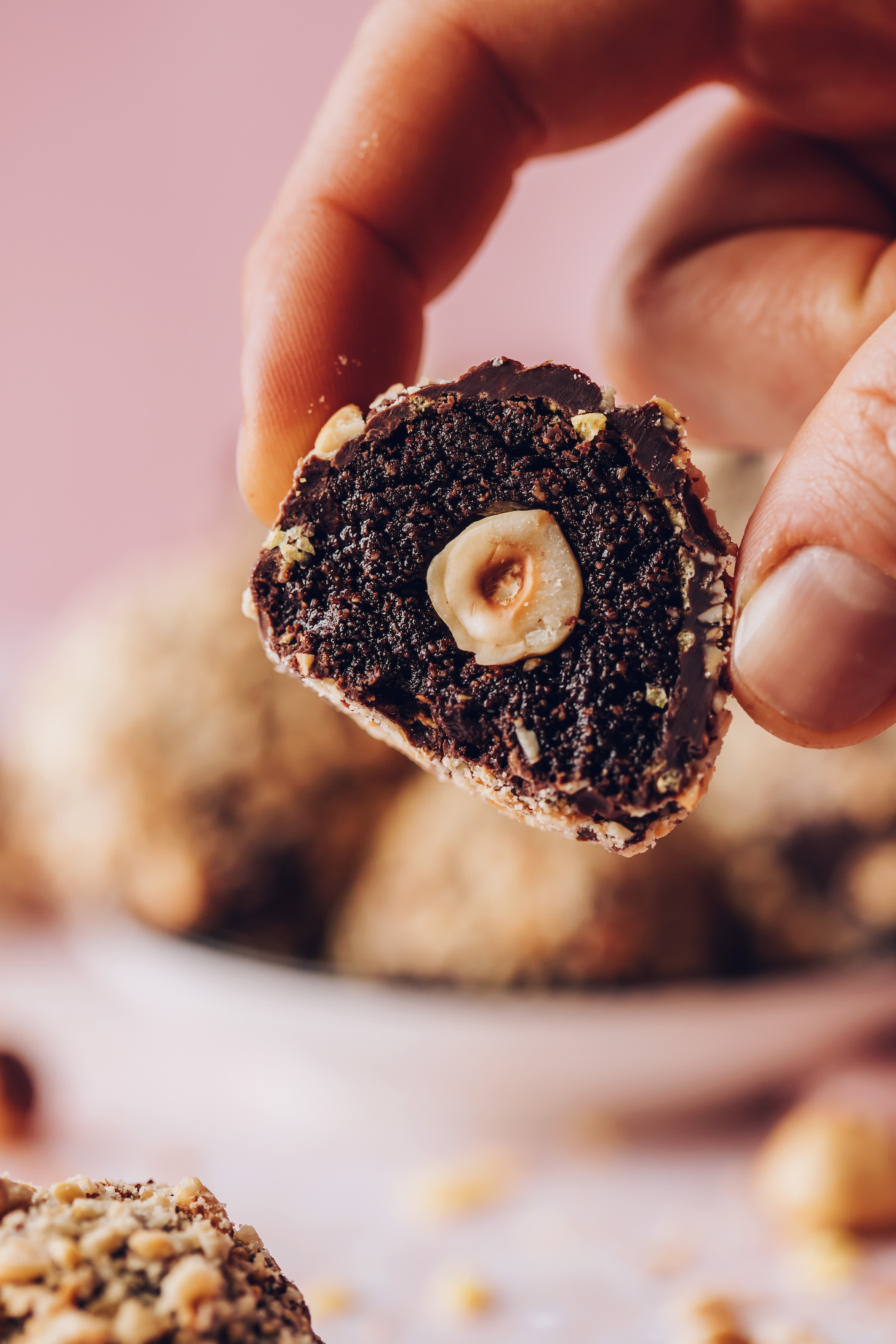 Close up shot of a homemade Ferrero Rocher chocolate