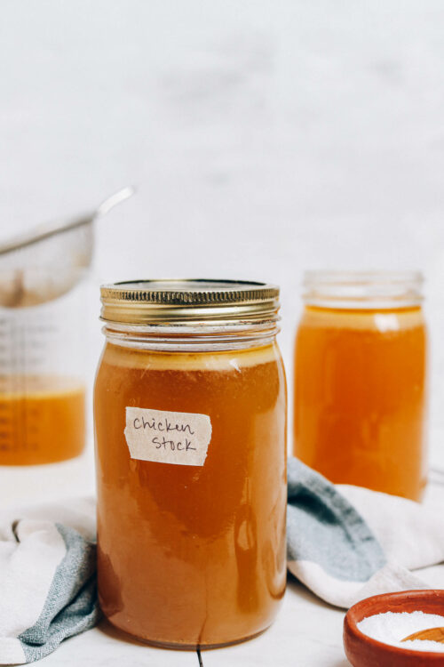 Jars of homemade Instant Pot chicken stock