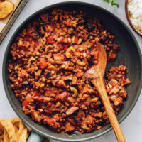 Sauté pan of vegan picadillo