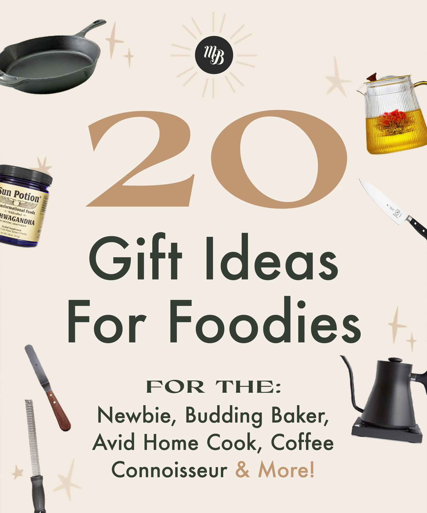 Assortment of gift ideas for foodies