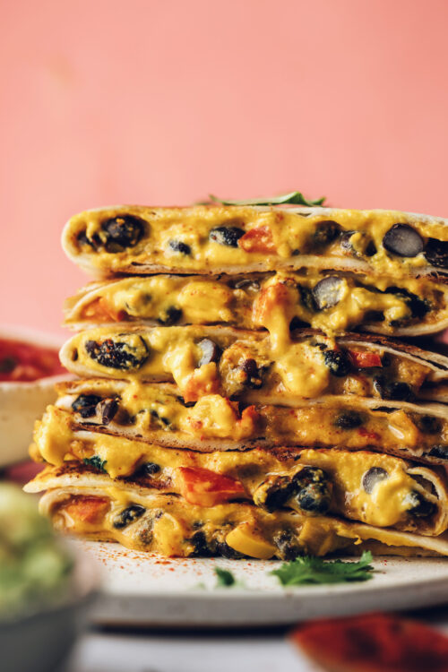 Stack of vegan quesadillas