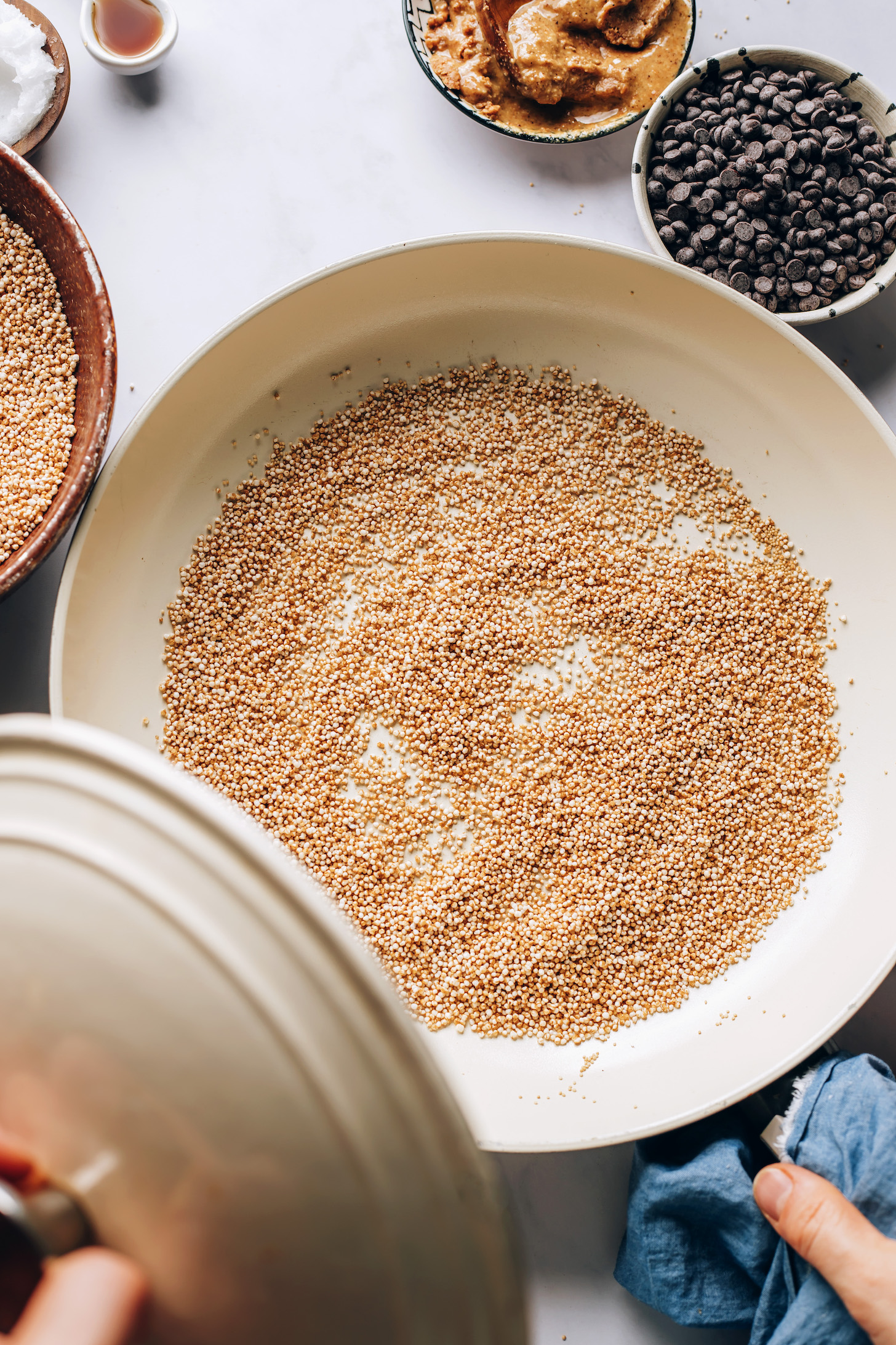 Pan of homemade puffed amaranth