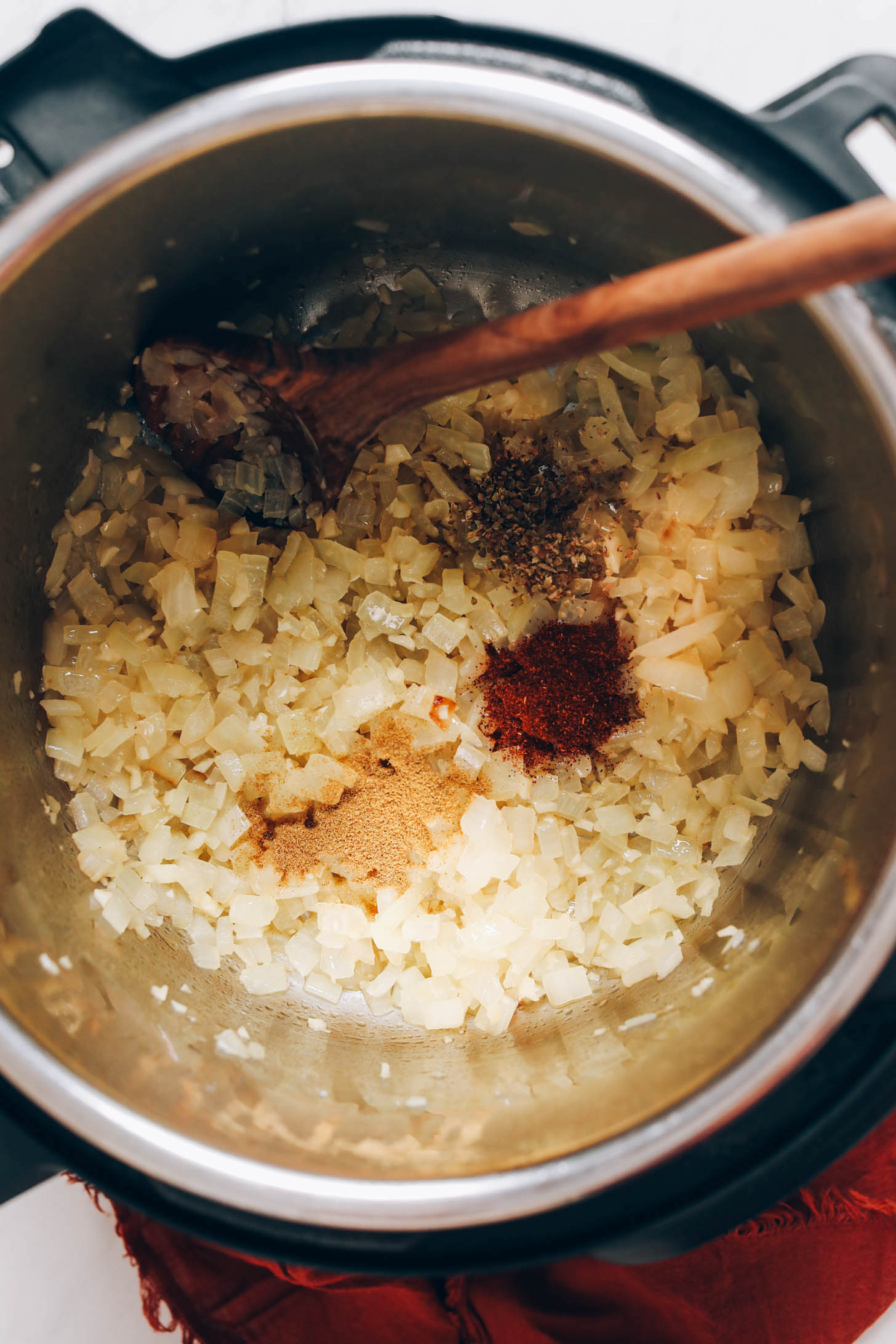 Sautéed onion, garlic, and spices in the Instant Pot