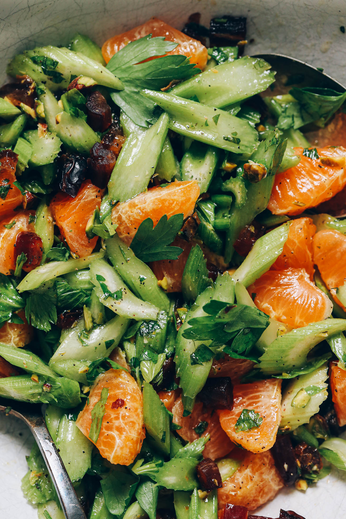 Close up shot of celery salad