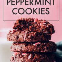 Stack of vegan and gluten-free 1-bowl chocolate peppermint cookies