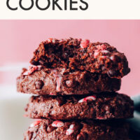 Stack of vegan and gluten-free 1-bowl chocolate peppermint cookies