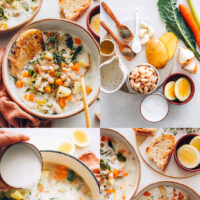 Photos of the process of making our simple vegan white bean soup recipe