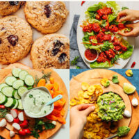 Assortment of vegan recipes for game day