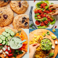 Assortment of vegan recipes for game day