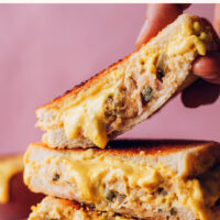 Stack of easy vegan "tuna" melt slices