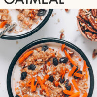 Bowl of vegan and gluten-free instant pot-friendly carrot cake oatmeal
