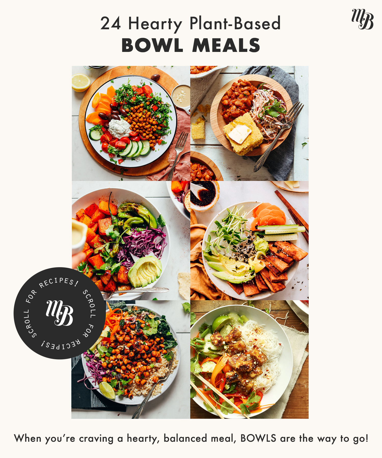 Assortment of hearty vegan bowls
