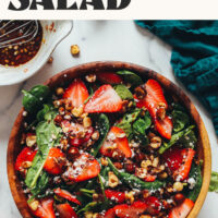 Overhead view of our Strawberry Spinach Salad with Candied Hazelnuts
