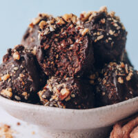 Bowl of German chocolate cake energy bites