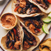 Platter of vegan portobello mushroom tacos
