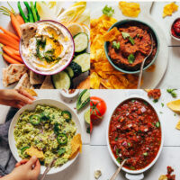 Salsa, guacamole, hummus, and other vegan dips