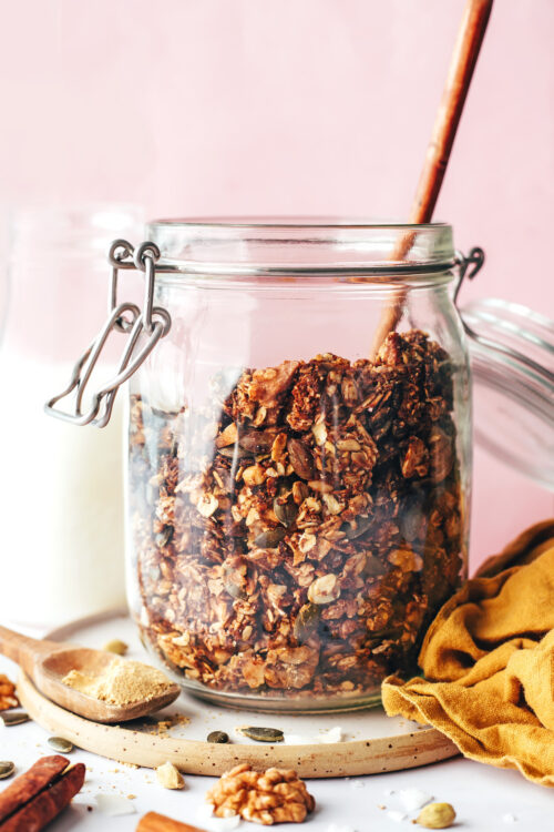 Jar of our chunky chai granola recipe