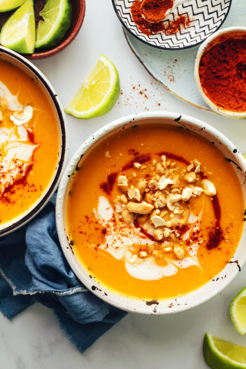 Bowls of our Instant Pot butternut squash soup recipe