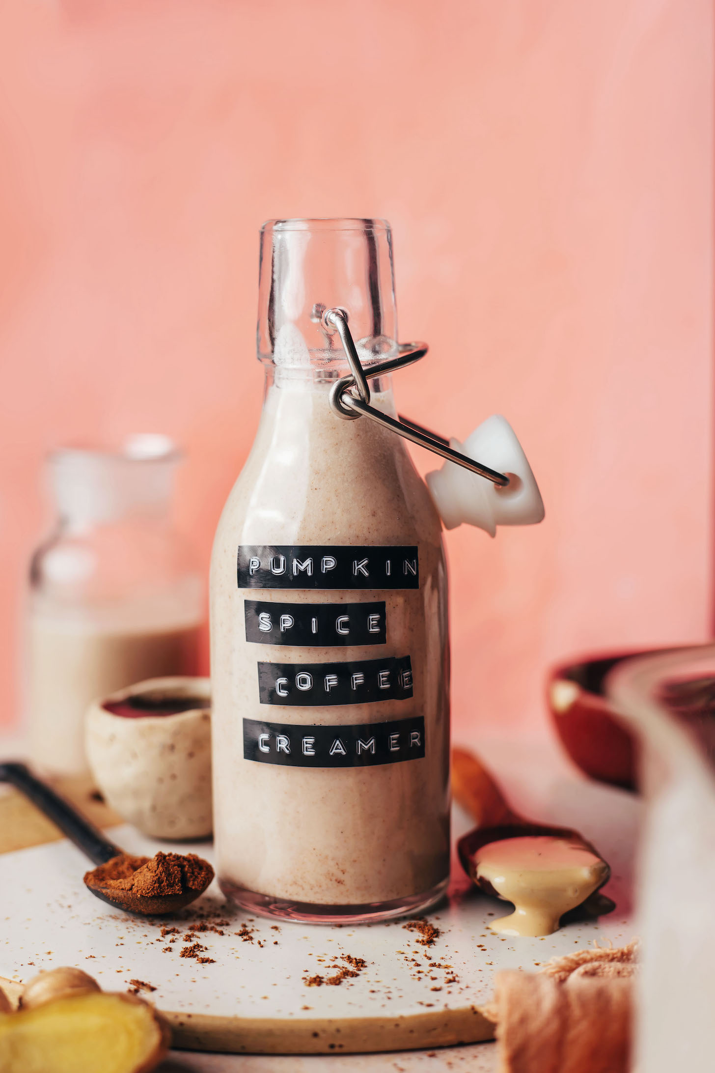 Small bottle of homemade pumpkin spice coffee creamer