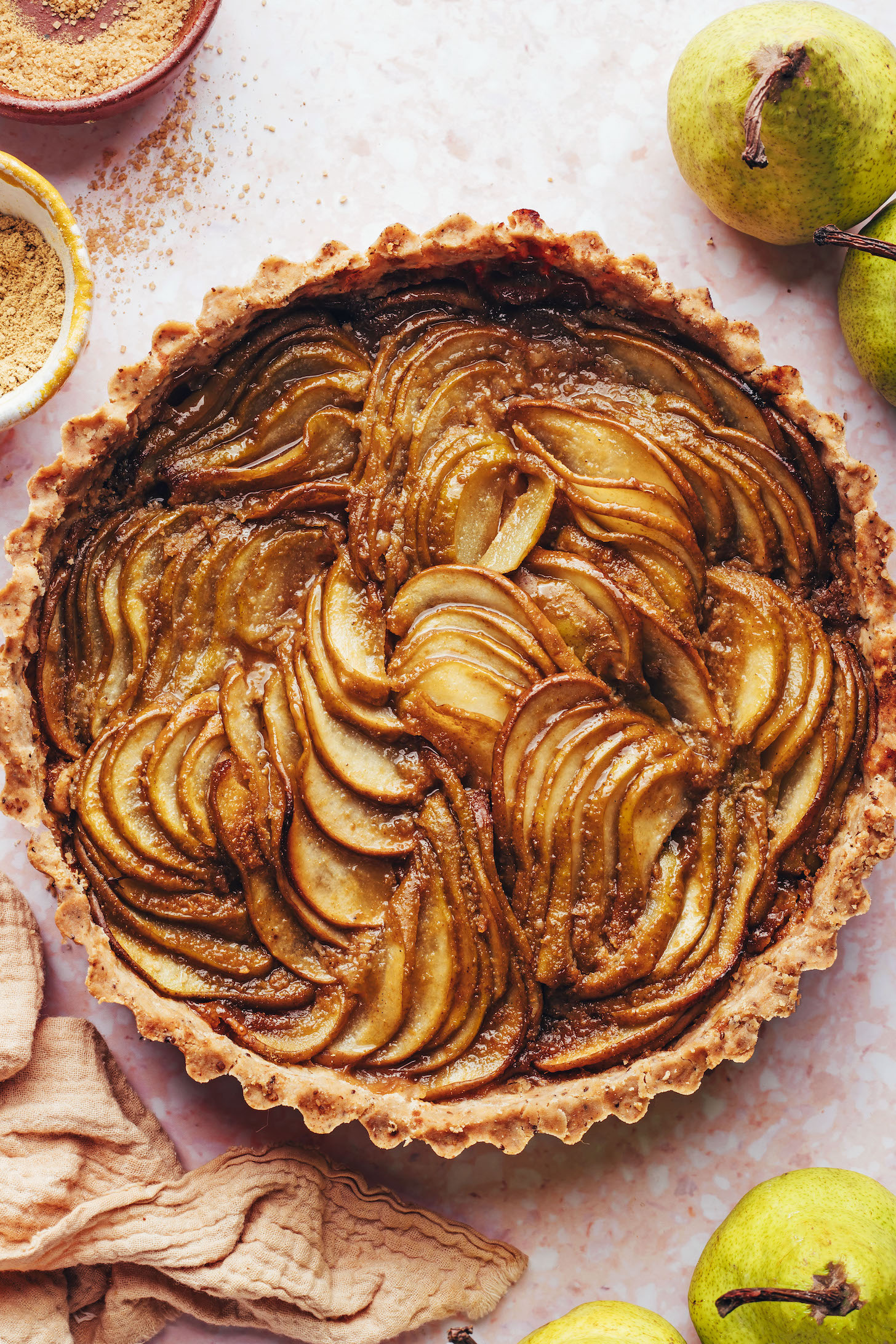 Overhead shot of our caramelized pear and ginger tart