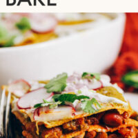Plate with a slice of our green enchilada bake recipe