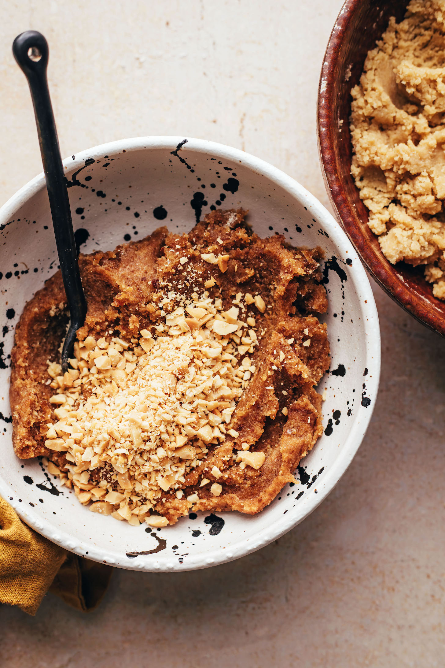 Chopped peanuts over date-sweetened caramel