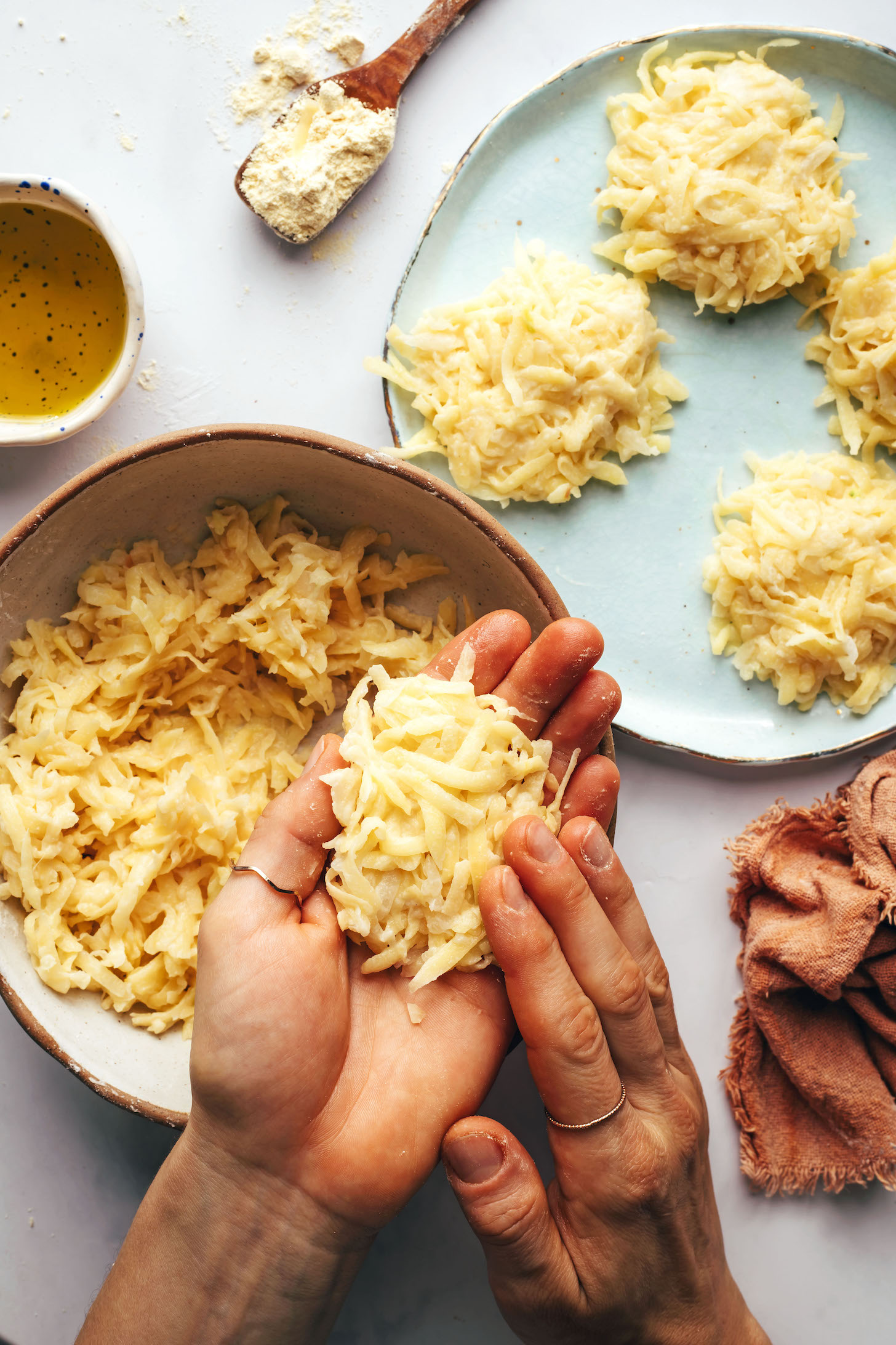 Forming latkes into patties