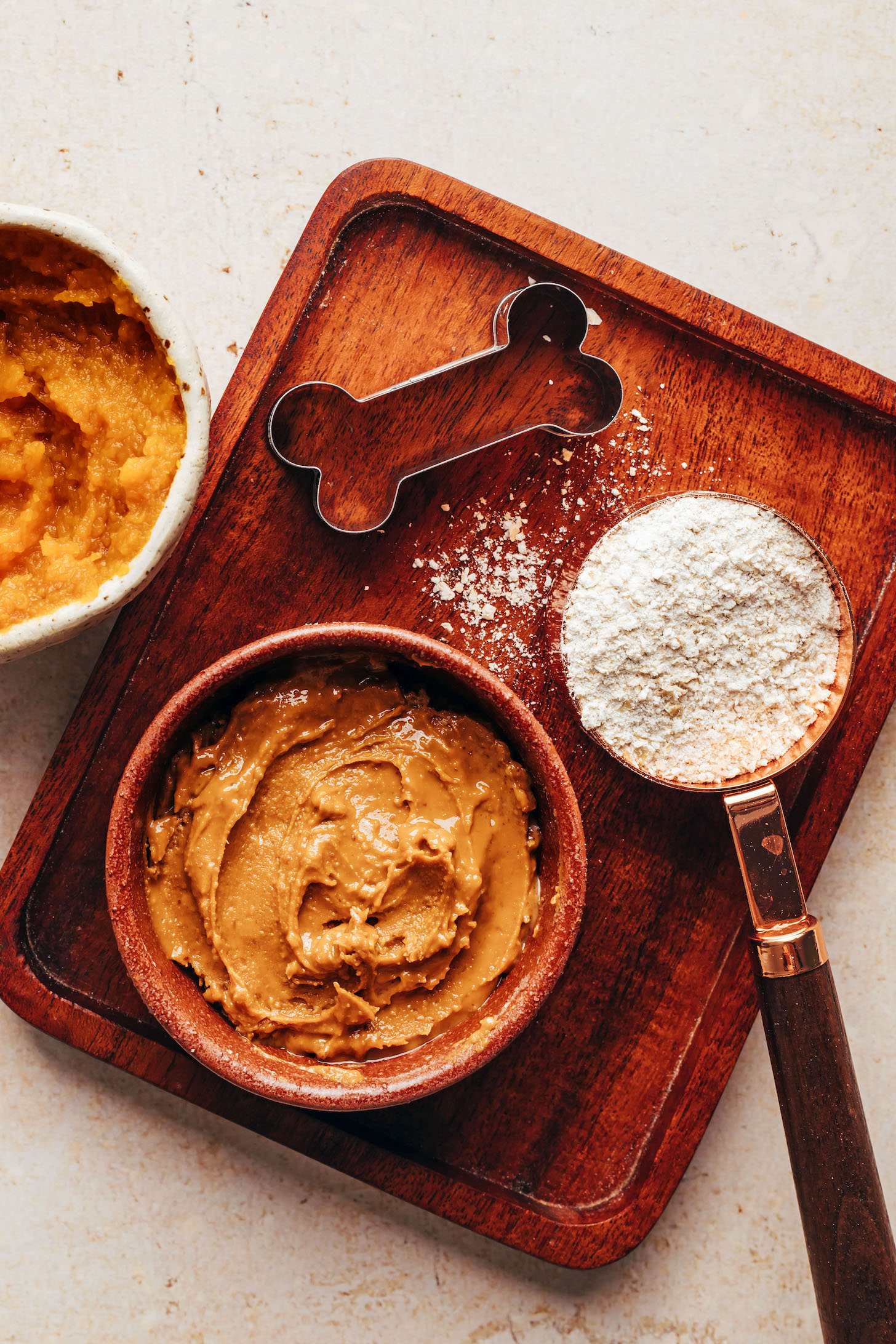 Pumpkin, peanut butter, oats, and a small dog bone cookie cutter