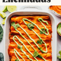Tray of pumpkin black bean enchiladas
