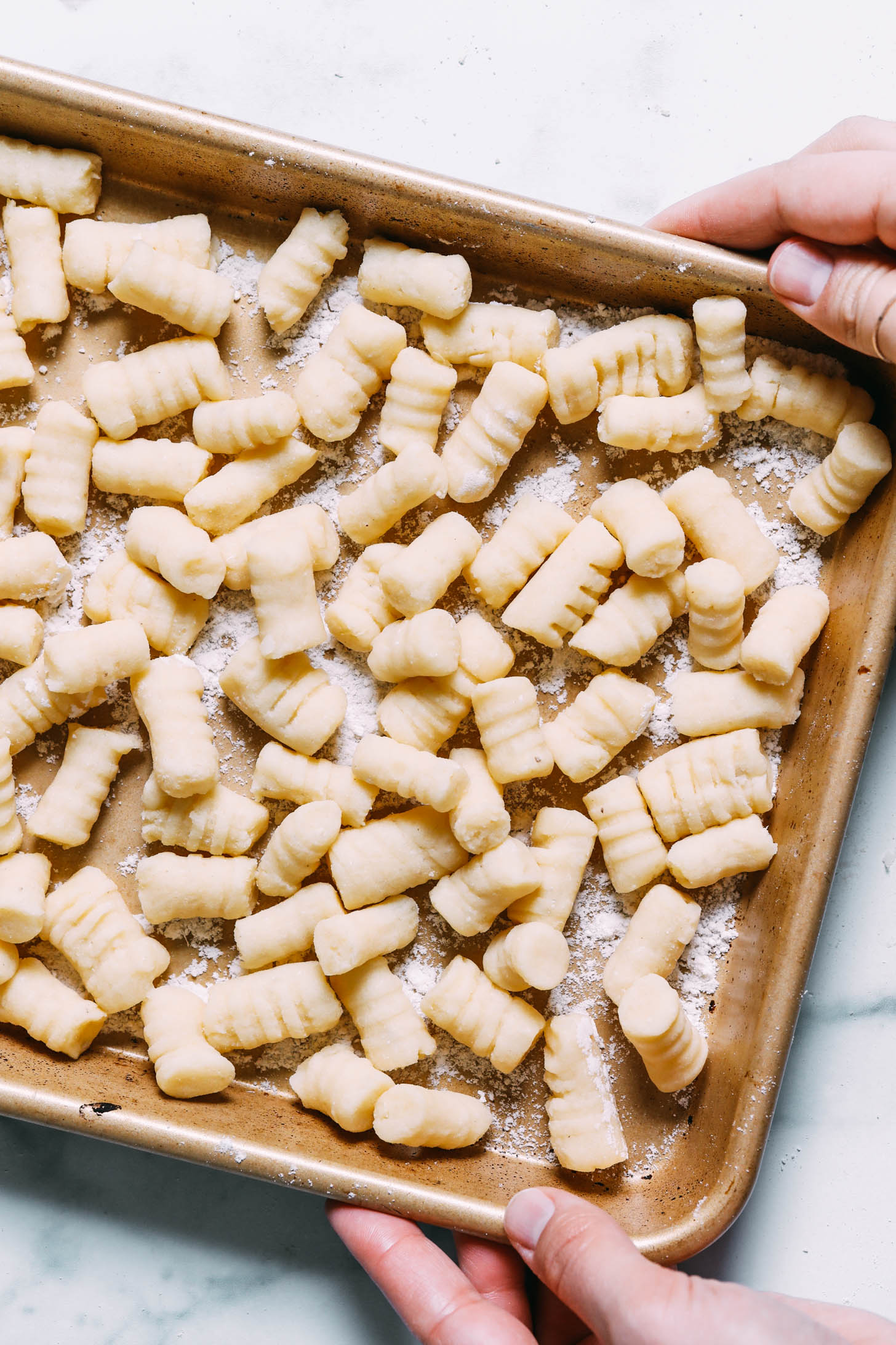 Baking sheet of homemade gnocchi