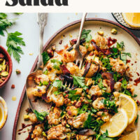 Plate of vibrant roasted cauliflower salad