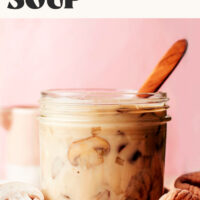 Mushrooms next to a jar of homemade cream of mushroom soup
