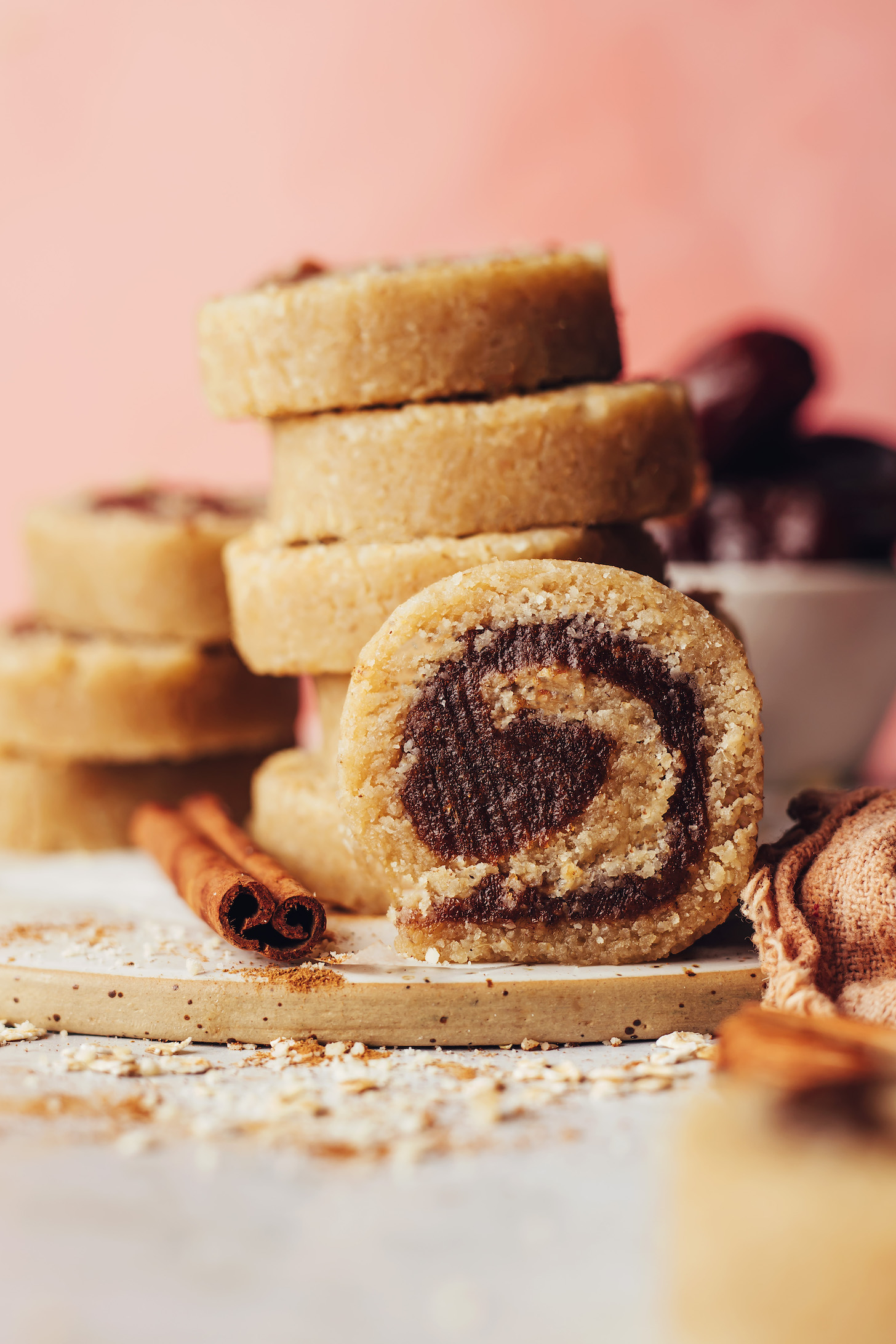 No-bake cinnamon roll bites on a cutting board