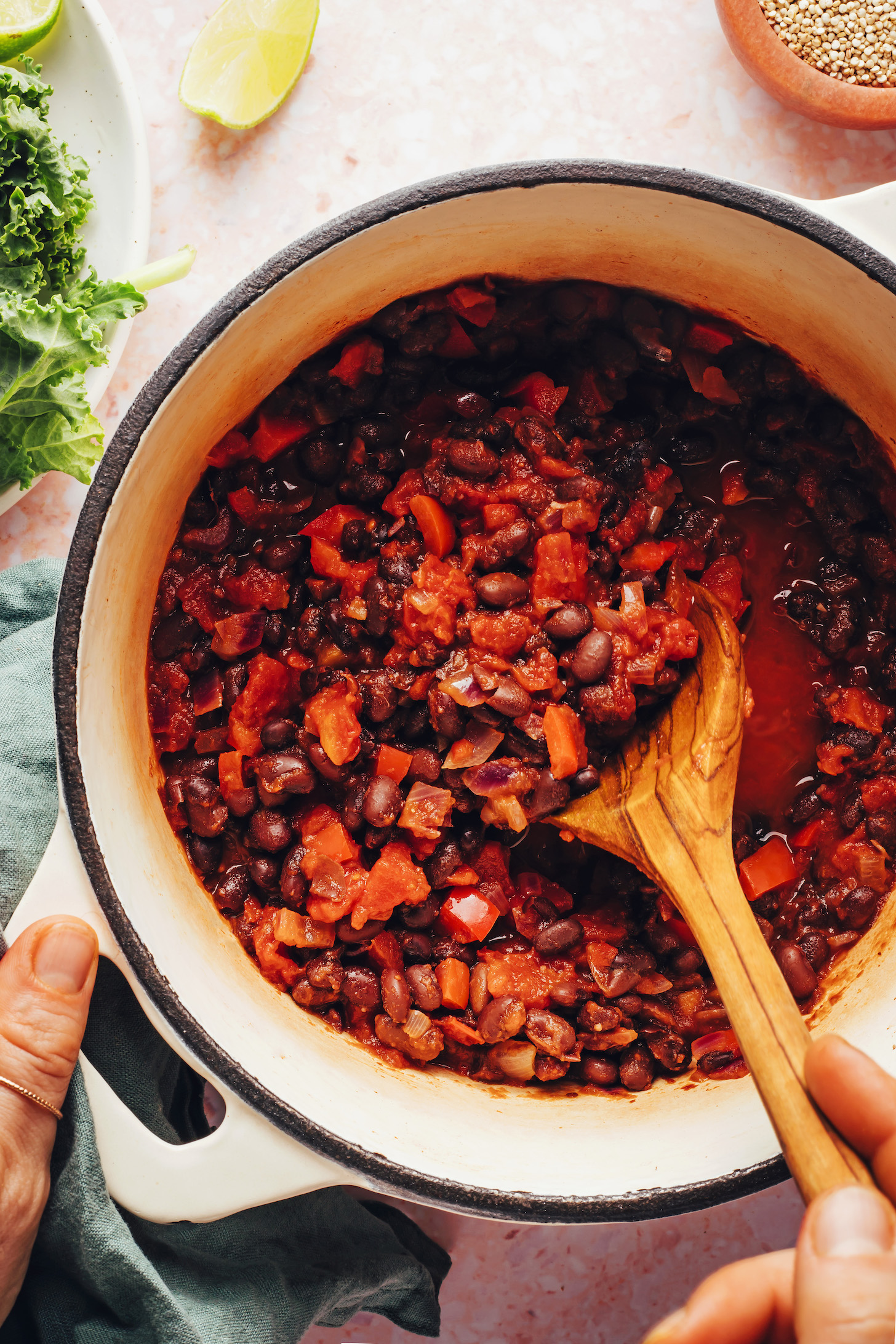 Dutch oven of vegan black bean chili