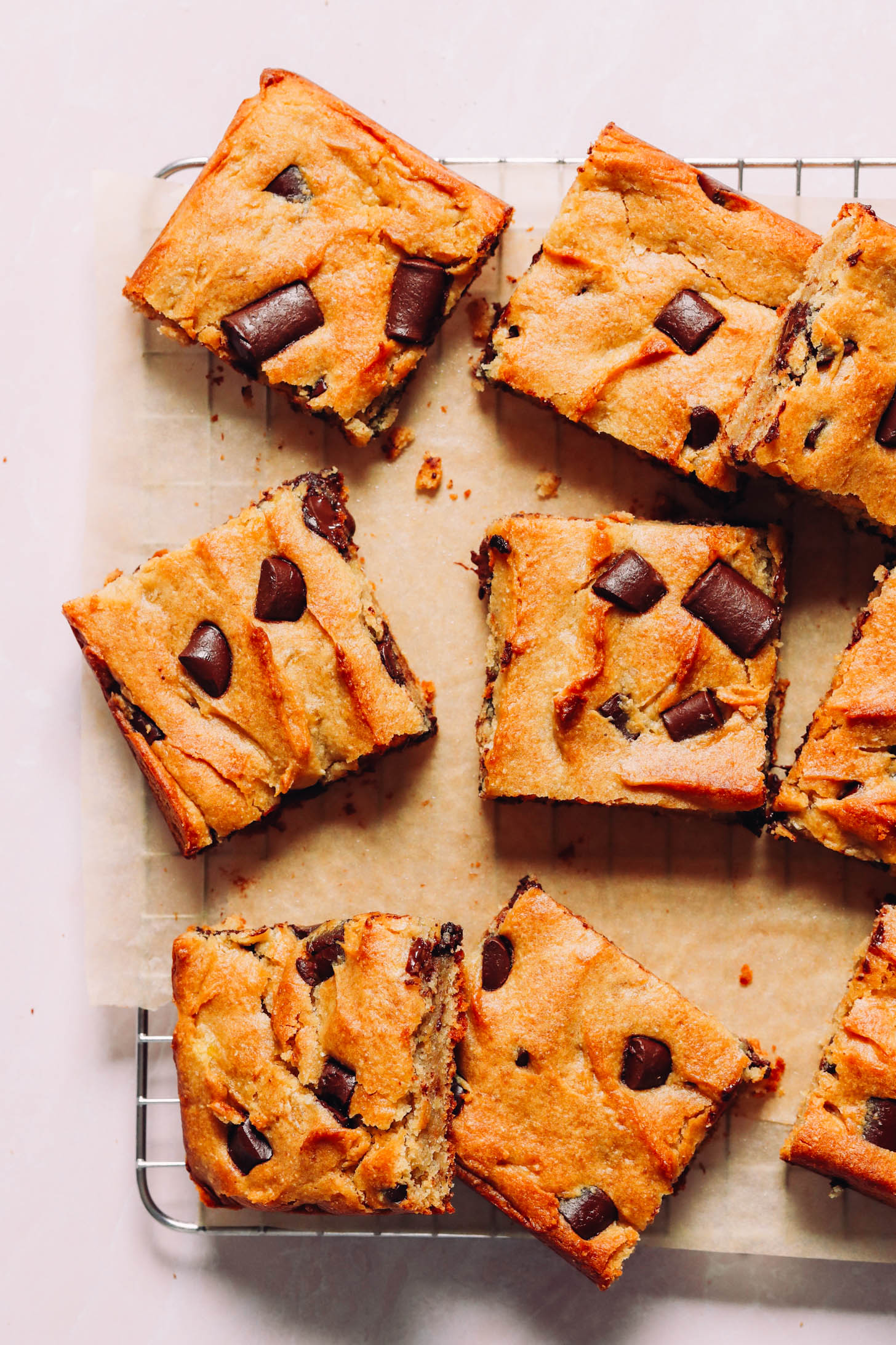 Tahini sweet potato blondies cut into squares