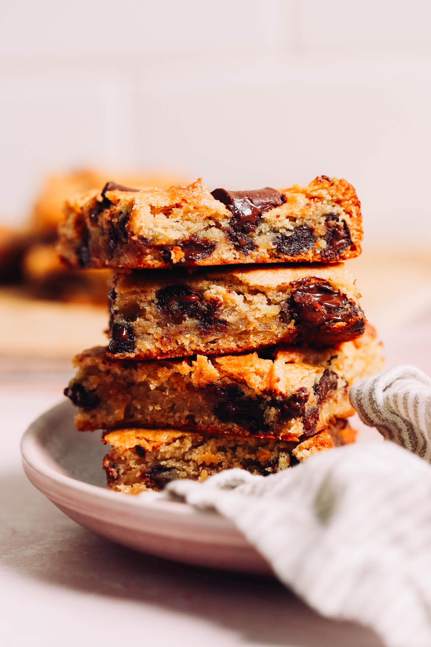 Plate with a stack of vegan gluten-free tahini sweet potato blondies