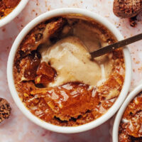 Overhead shot of a ramekin of chai-spiced creme brulee