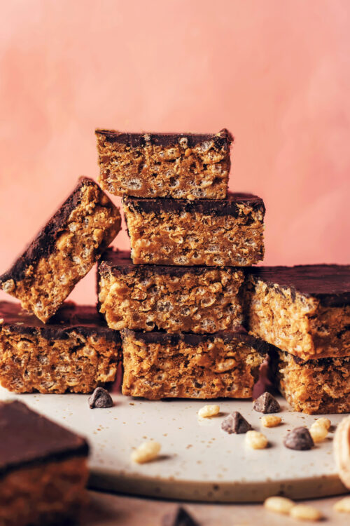 Stacks of homemade healthy scotcheroos made without corn syrup or butterscotch chips