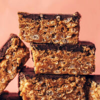 Close up shot of a stack of vegan gluten-free scotcheroos