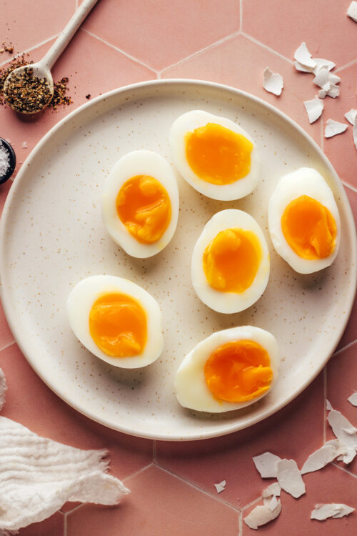 Plate of jammy eggs