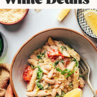 Image of lemon garlic pasta with white beans