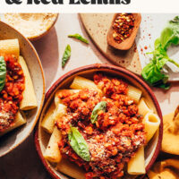 Image of bolognese with mushrooms and red lentils