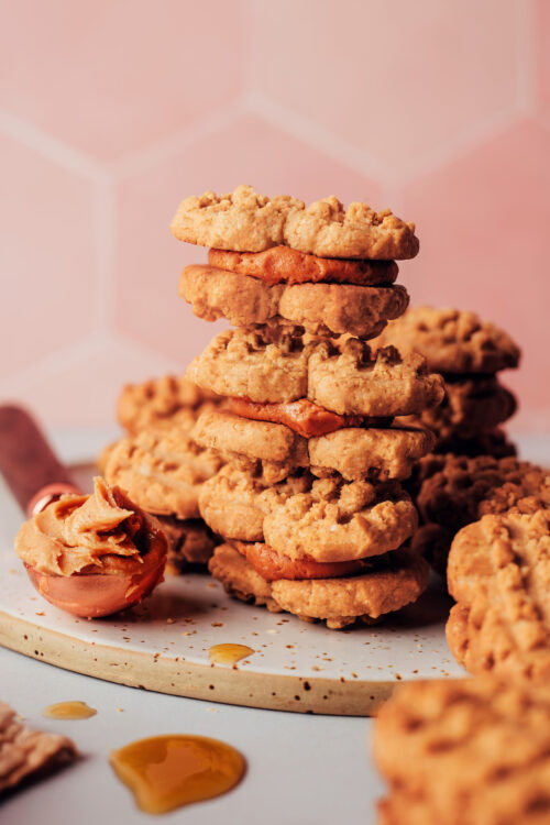 Stacks of homemade vegan gluten-free nutter butters