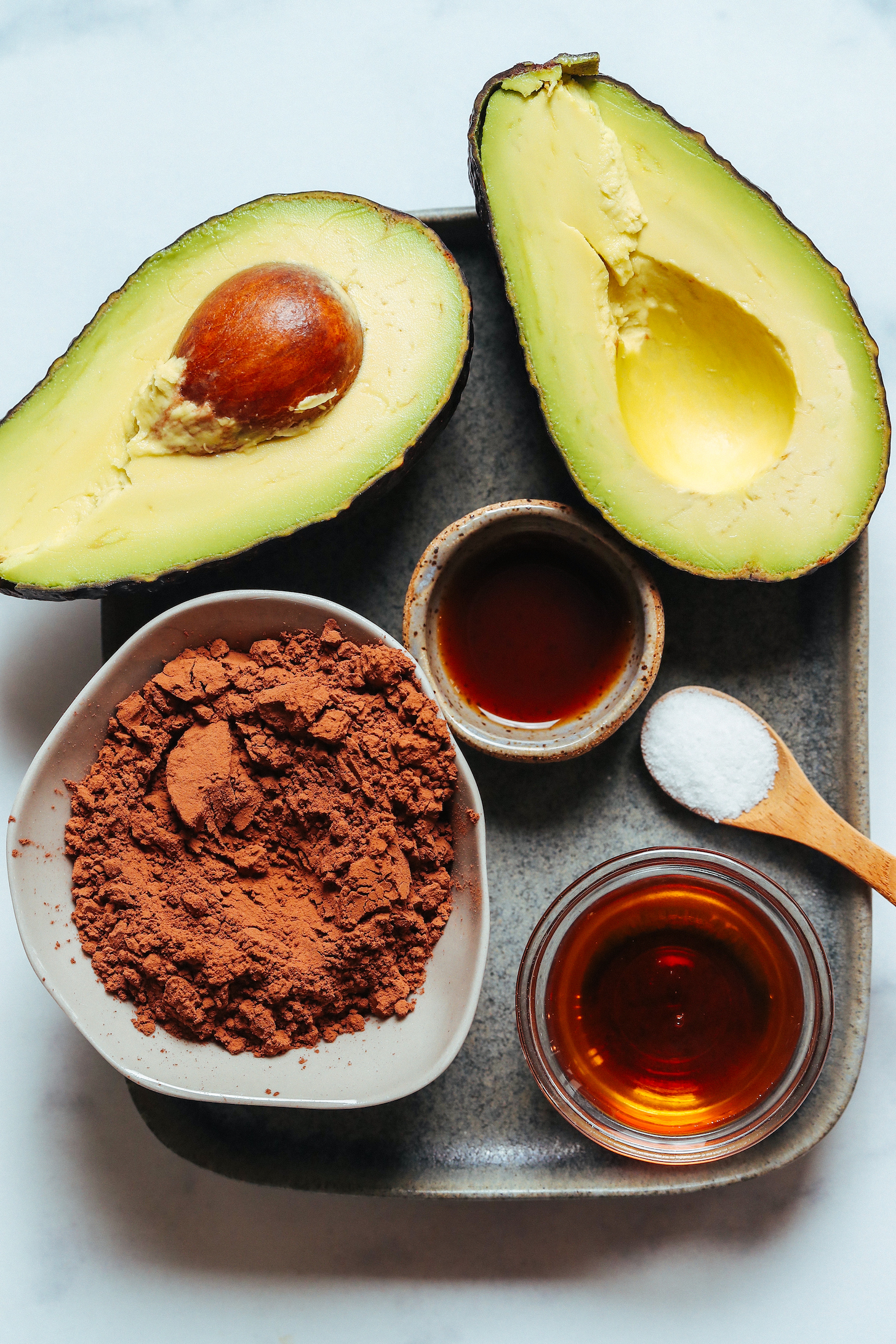 Perfectly ripe avocado, vanilla, salt, maple syrup, and cocoa powder