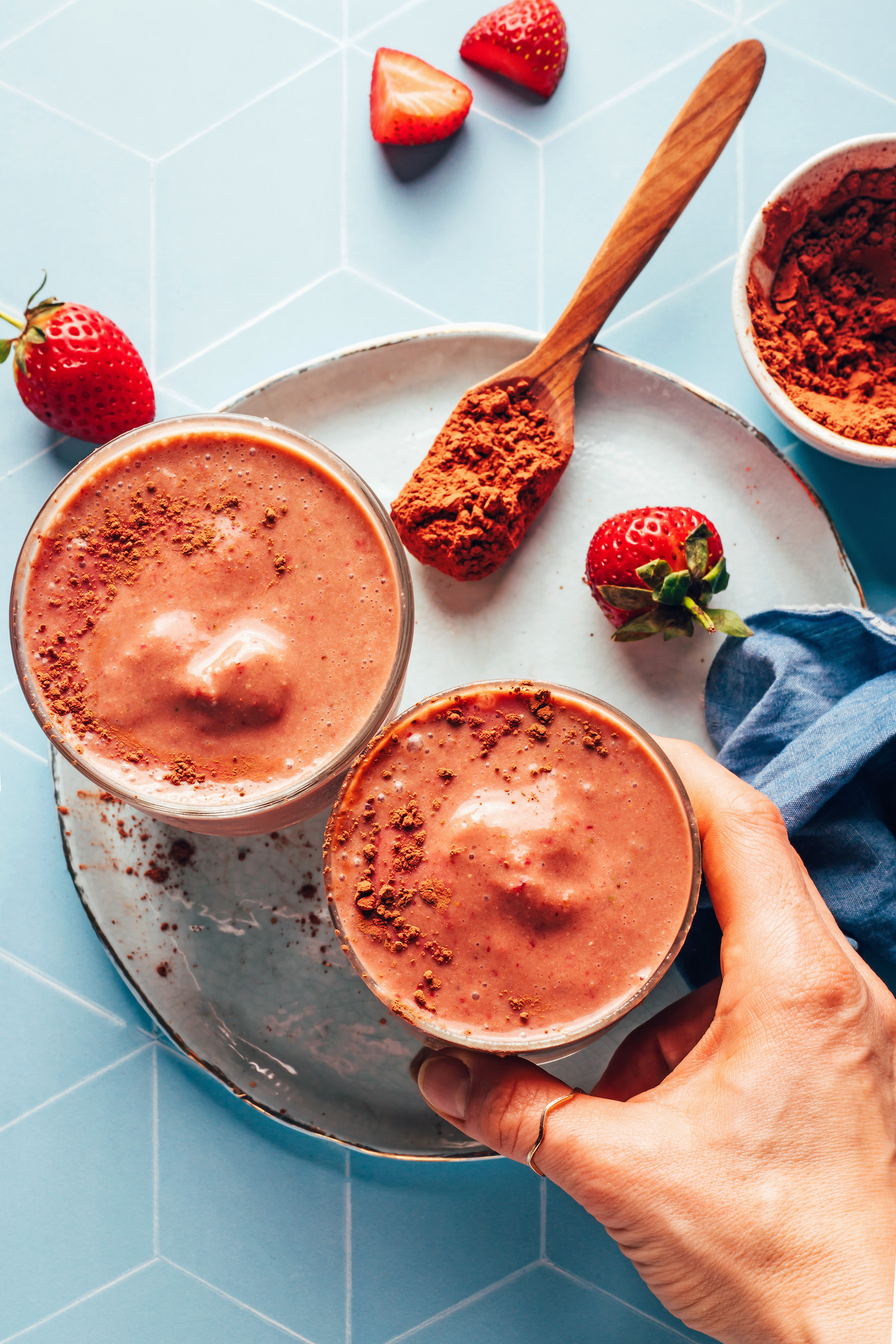 Two glasses of our Creamy Vegan Chocolate Breakfast Shake