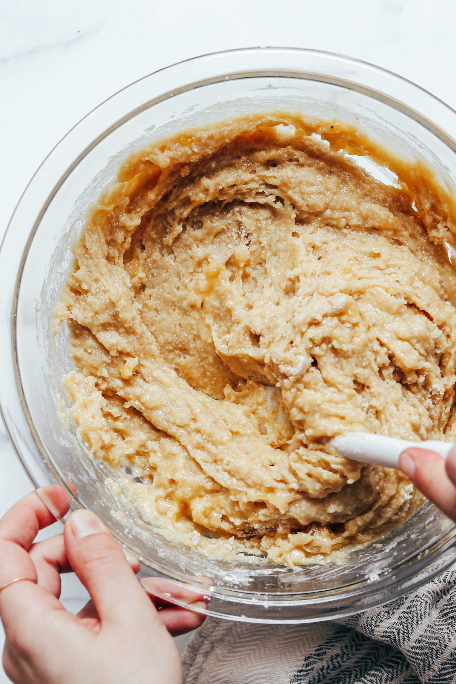 Stirring together the wet and dry ingredients