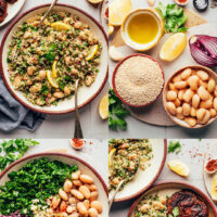 Photos of the process of making our lemony white bean quinoa salad recipe