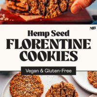 Photos of our Hemp Seed Florentine Cookies with text that says vegan and gluten-free